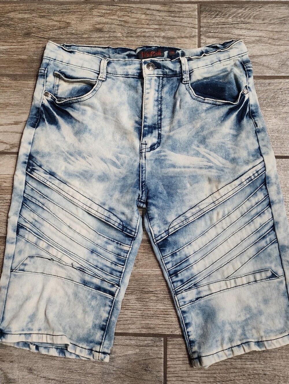 Y2K Diamond Stash blue tie-dye denim shorts kids size 18, 30 inch waist